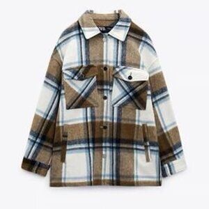 NWOT Wool Blend Plaid Overshirt Jacket
